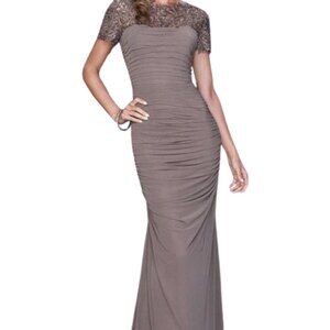 La Femme Elegant Brown Lace Wedding Dress